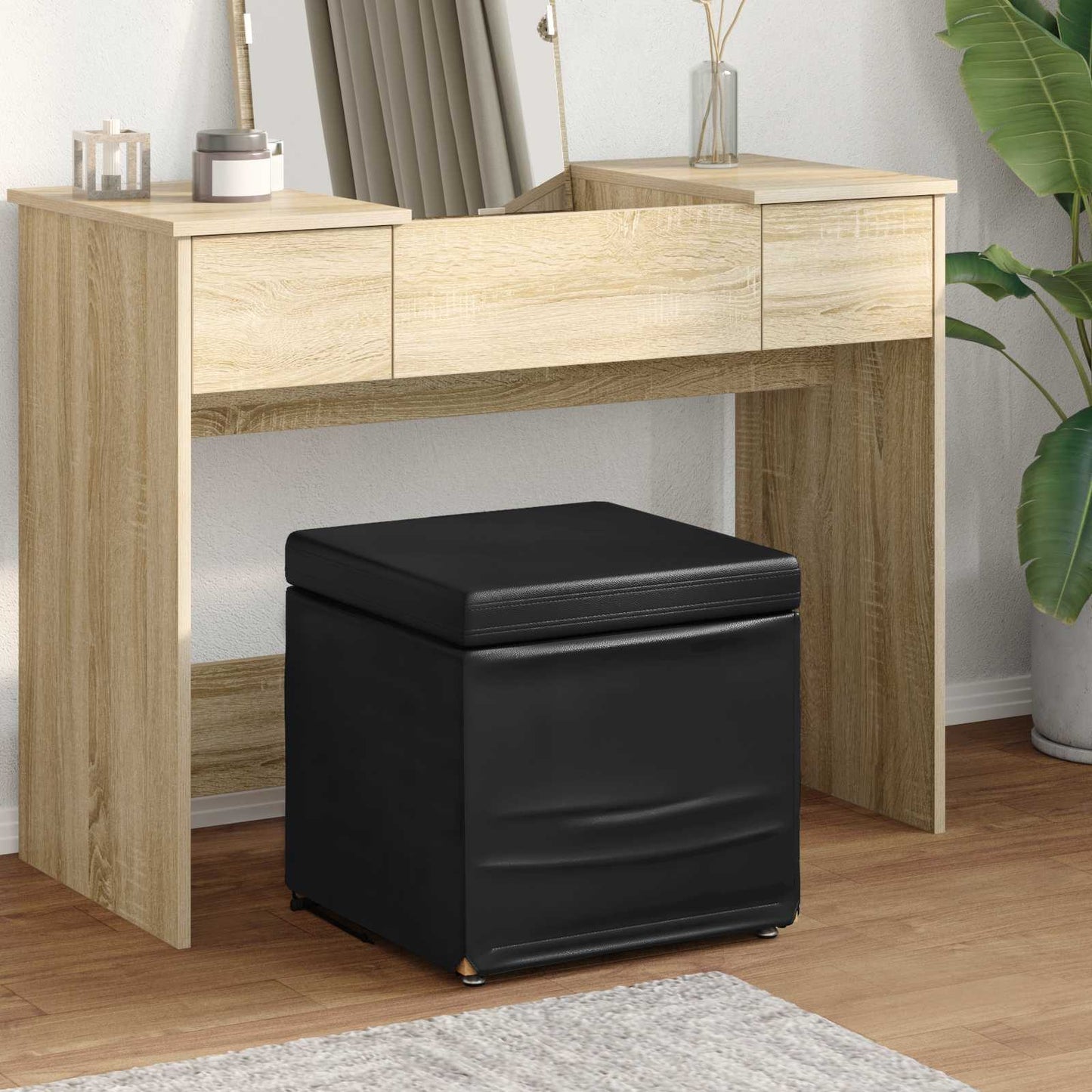 Hocker Schwarz 41 x 41 x 40 cm Kunstleder und Engineering Holz