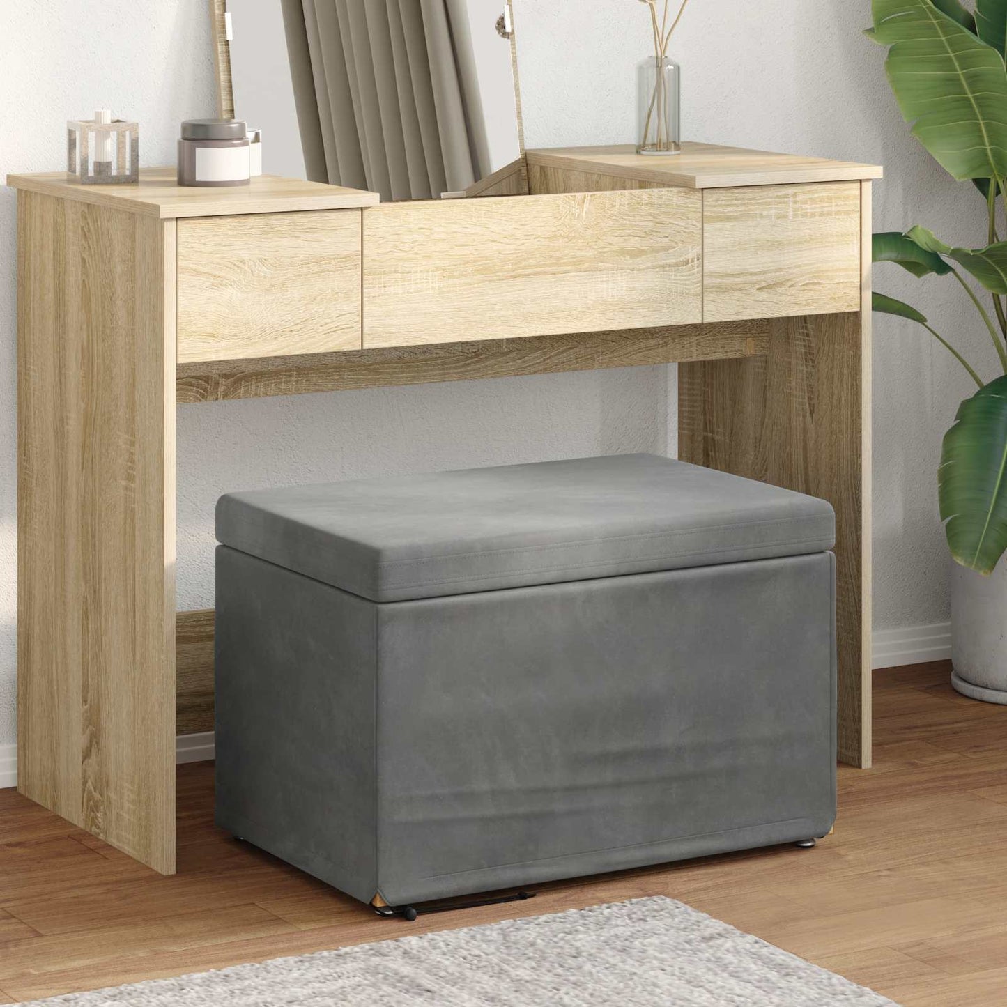 Hocker Dunkelgrau 61 x 41 x 40 cm Samt und Engineering Holz