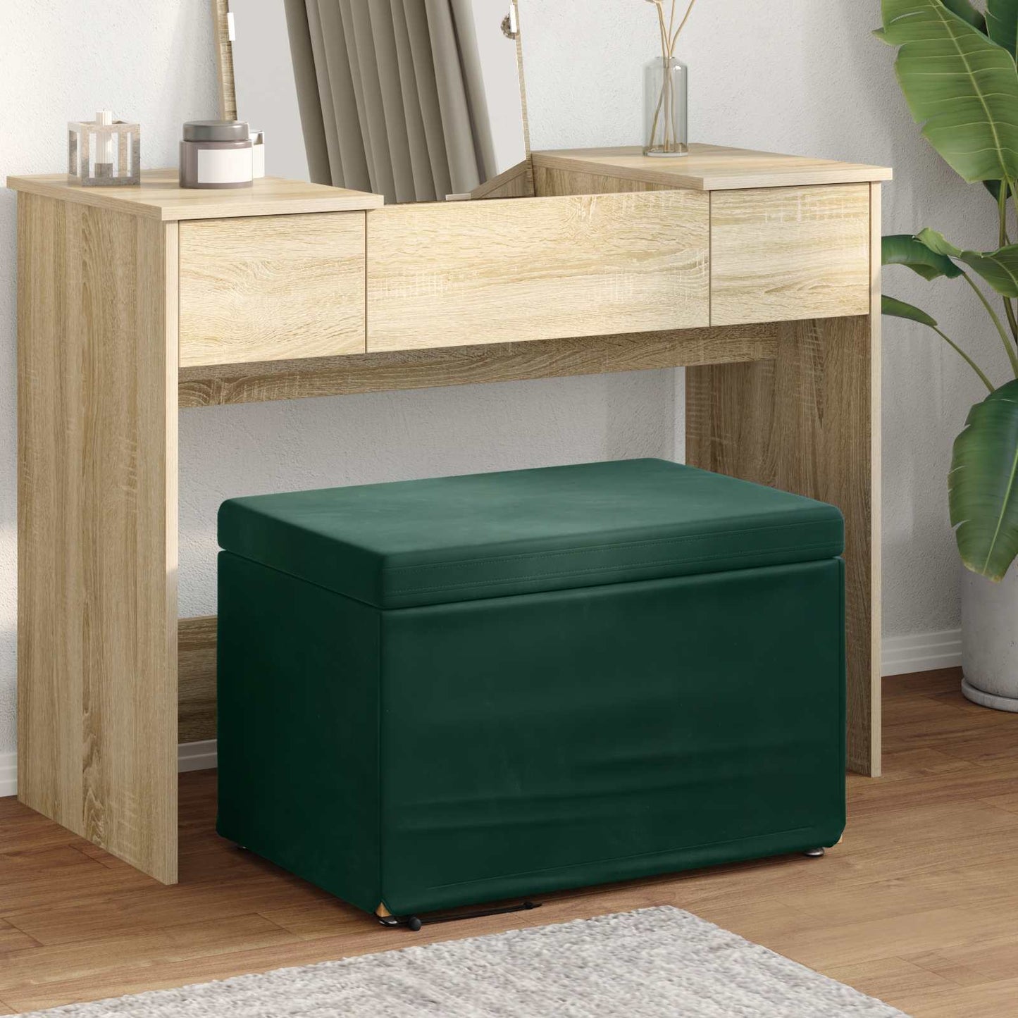 Hocker Dunkelgrün 61 x 41 x 40 cm Samt und Engineering Holz