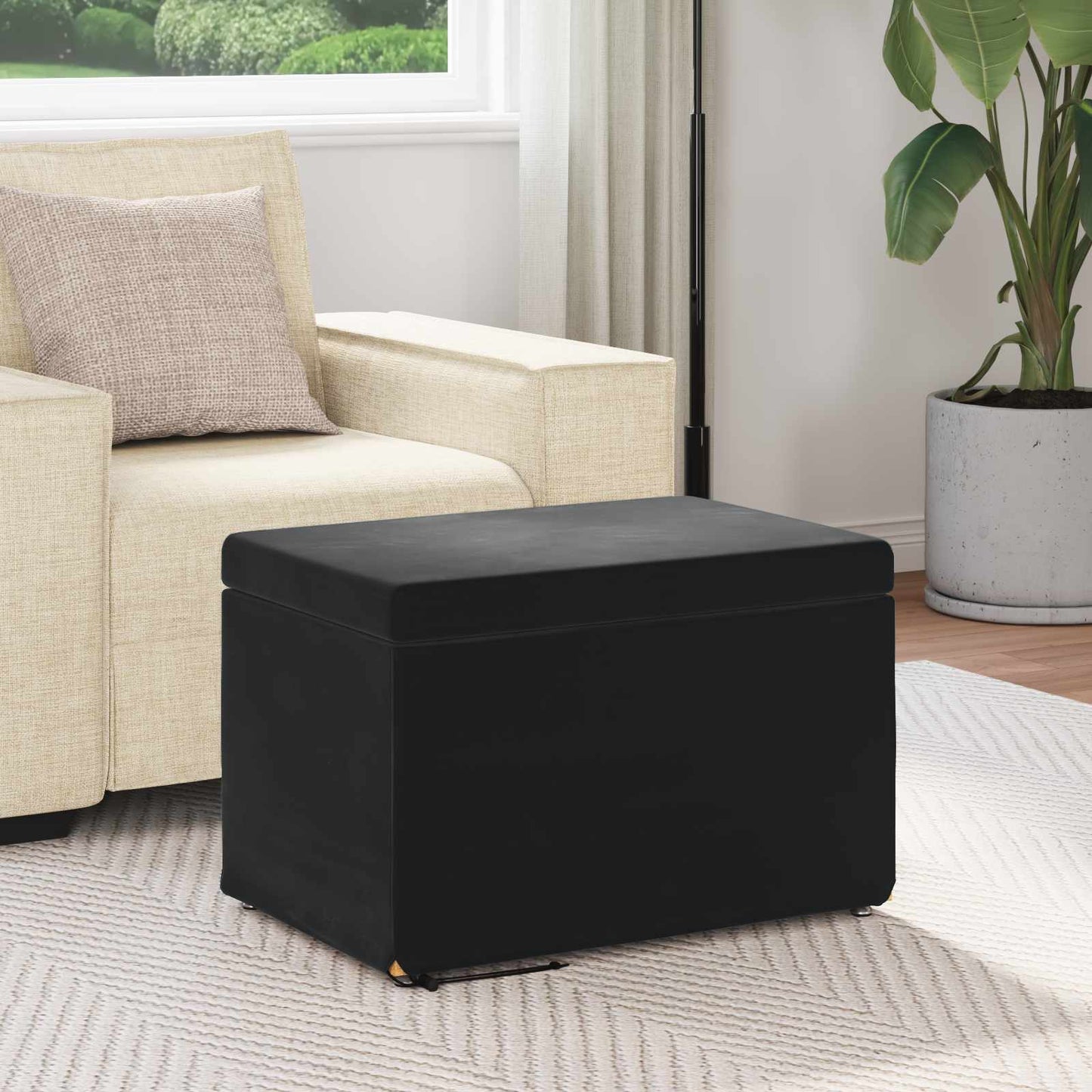 Hocker Schwarz 61 x 41 x 40 cm Samt und Engineering Holz