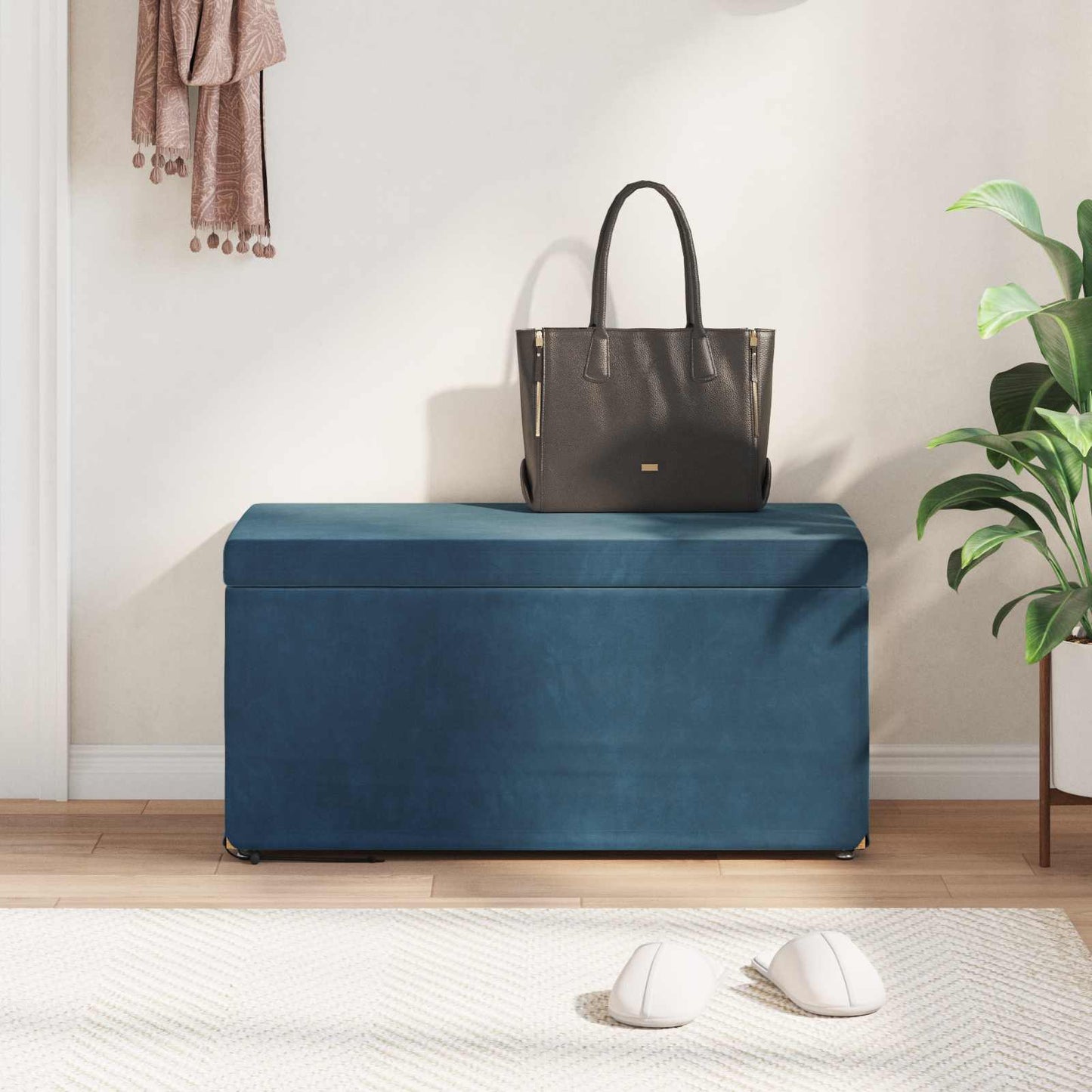 Hocker Blau 81 x 41 x 40 cm Samt und Engineering Holz