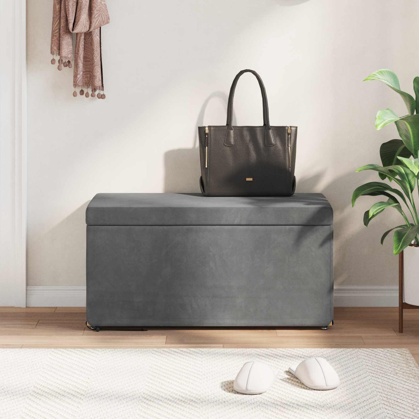 Hocker Dunkelgrau 81 x 41 x 40 cm Samt und Engineering Holz