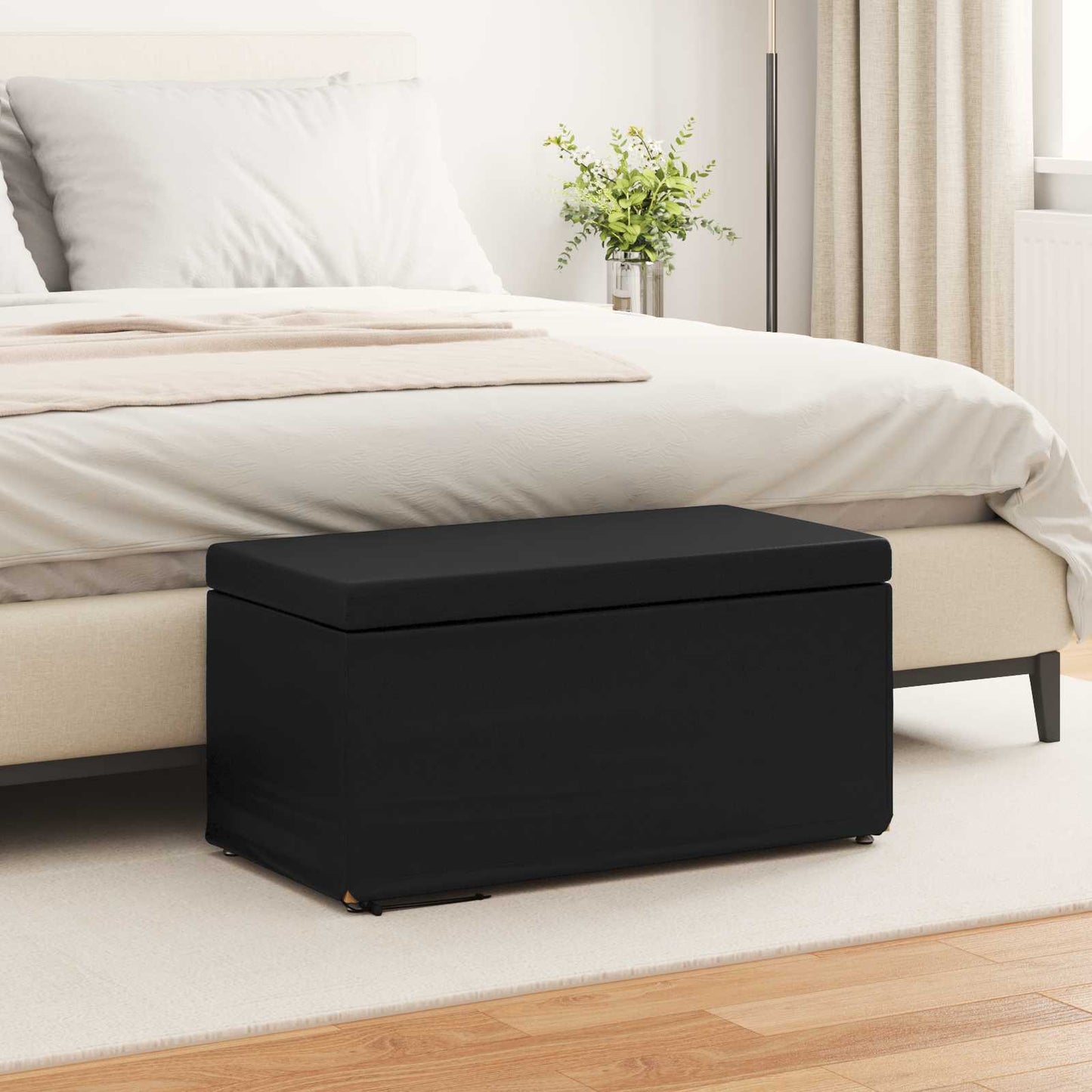 Hocker Schwarz 81 x 41 x 40 cm Kunstleder und Engineering Holz