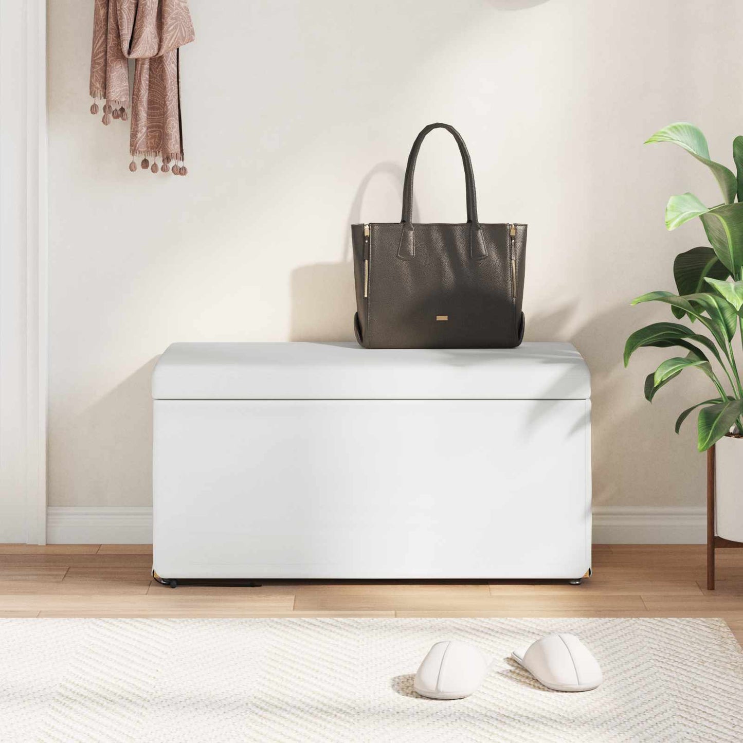 Hocker Weiß 81 x 41 x 40 cm Kunstleder und Engineering Holz