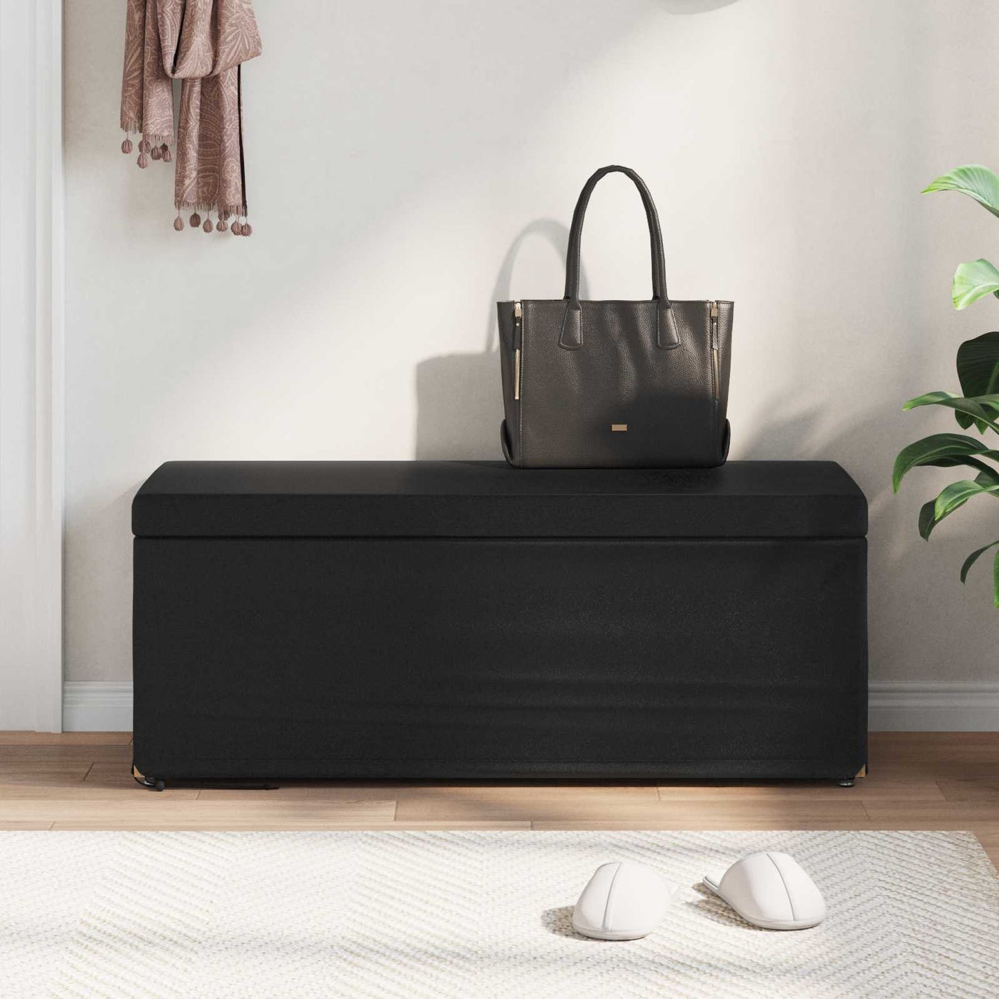 Hocker Schwarz 101 x 41 x 40 cm Kunstleder und Engineering Holz