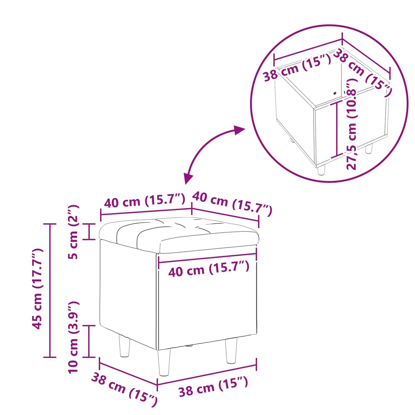 Ottoman mit Stauraum Hellgrau 40 x 40 x 45 cm Stoff