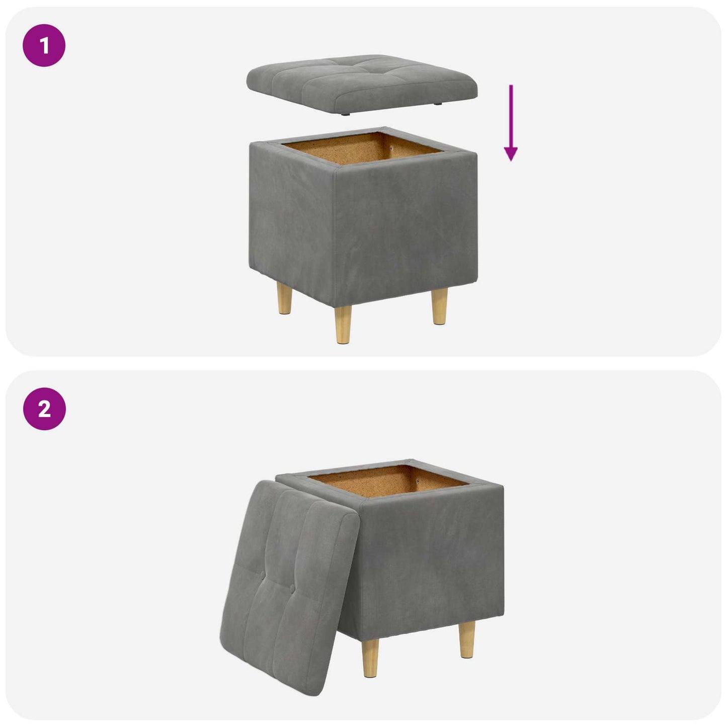 Aufbewahrungsottomane Dunkelgrau 40 x 40 x 45 cm Samt