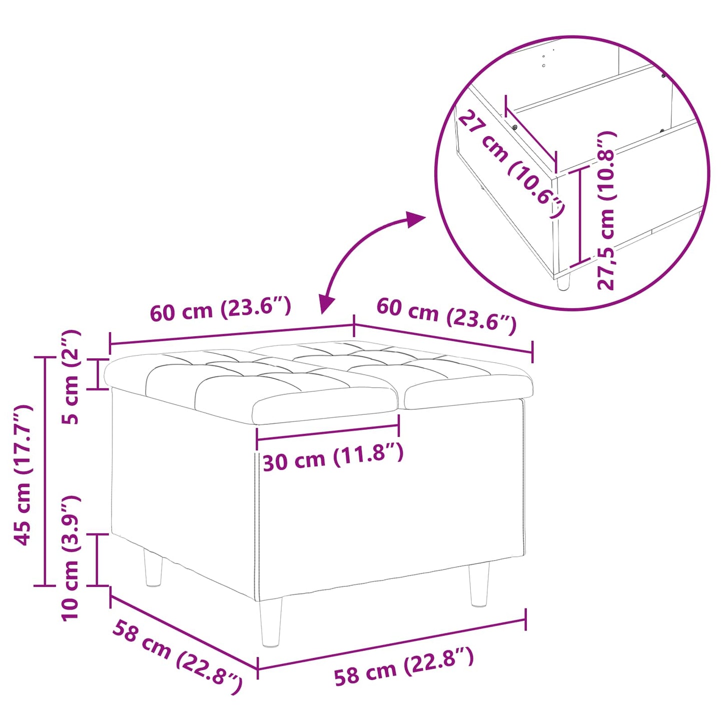 Aufbewahrungsottomane Weiß 60 x 60 x 45 cm Kunstleder