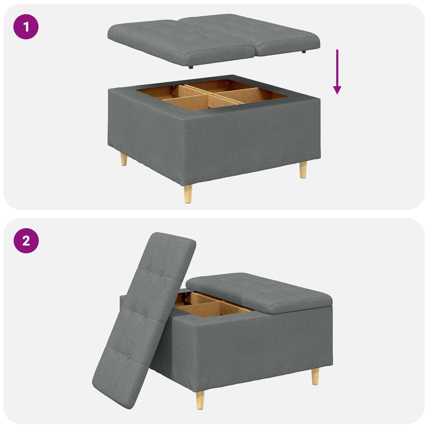 Aufbewahrungsottomane Dunkelgrau 80 x 80 x 45 cm Stoff