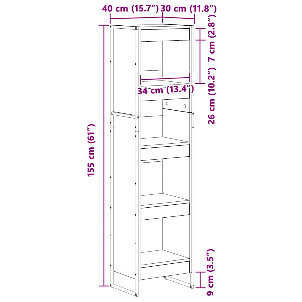 vidaXL Bücherregal Schwarz Eichen-Optik 80 x 30 x 155 cm Holzwerkstoff