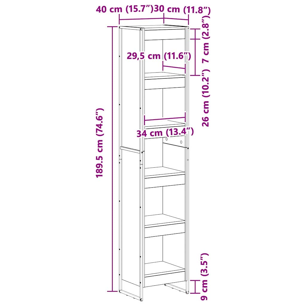 vidaXL Bücherregal Raucharbe 80 x 30 x 155 cm Holzwerkstoff