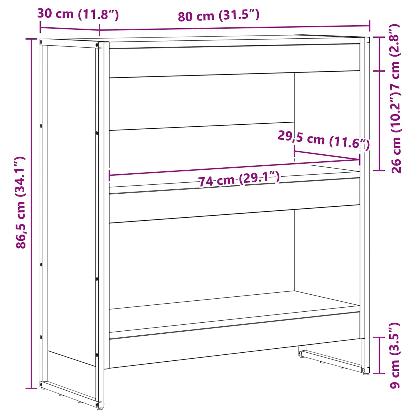 vidaXL Bücherregal Graues Sonoma 80 x 30 x 155 cm Holzwerkstoff