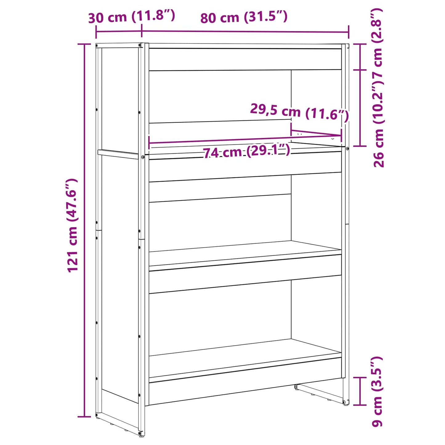 vidaXL Bücherregal Altholz 80 x 30 x 155 cm Holzwerkstoff