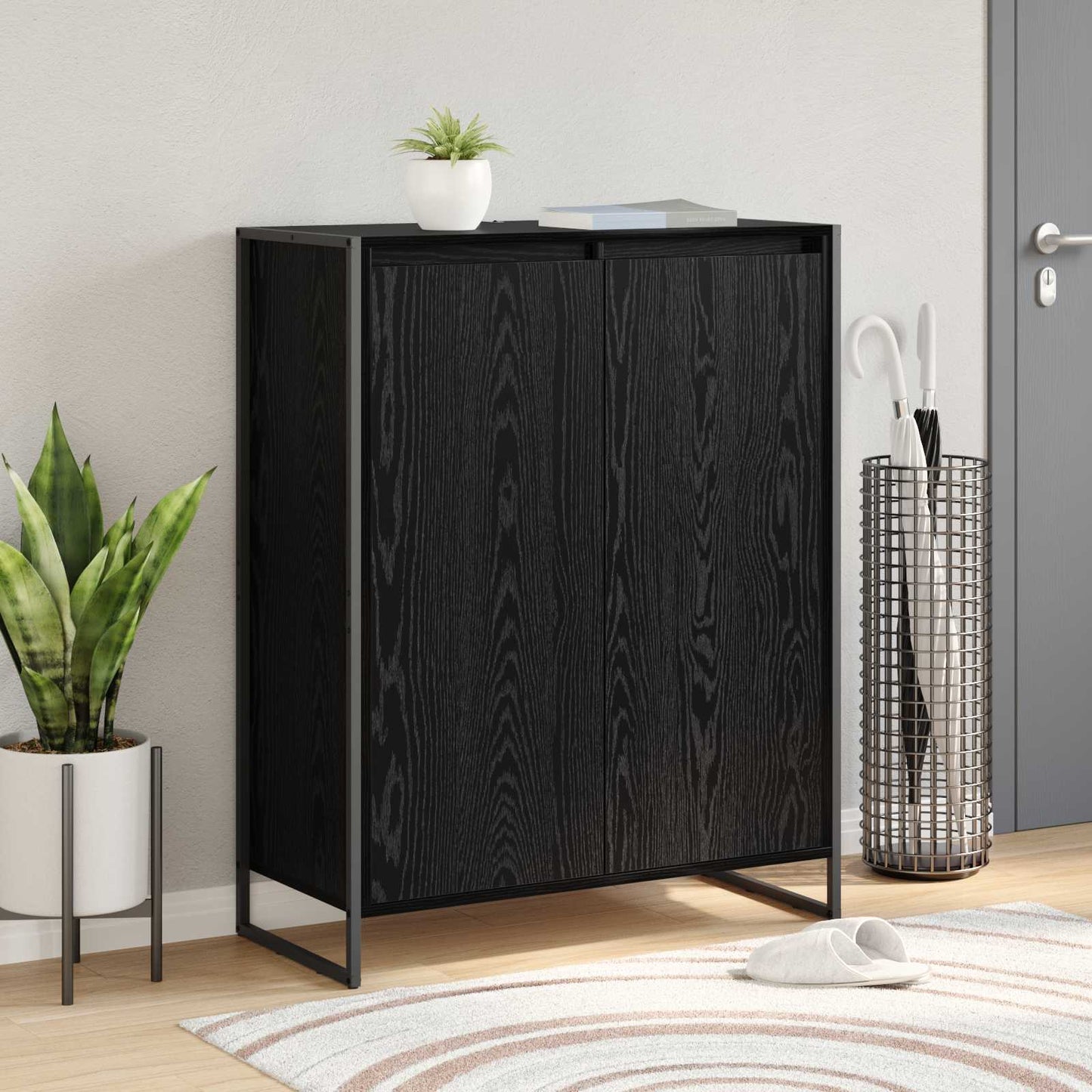 vidaXL Meuble à chaussures avec rangement Noir et chêne 79 x 36 x 100 cm