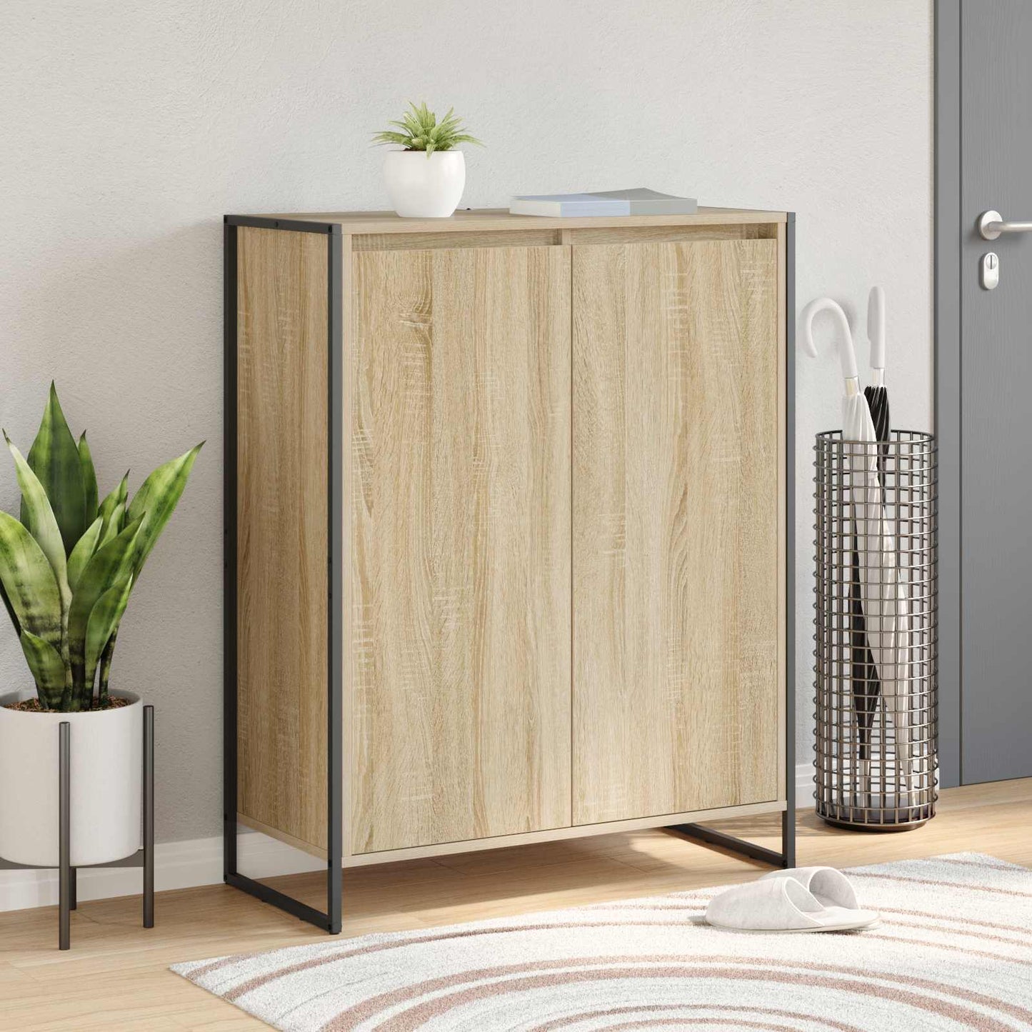 vidaXL Meuble à chaussures avec rangement chêne Sonoma 79 x 36 x 100 cm Bois d'ingénierie