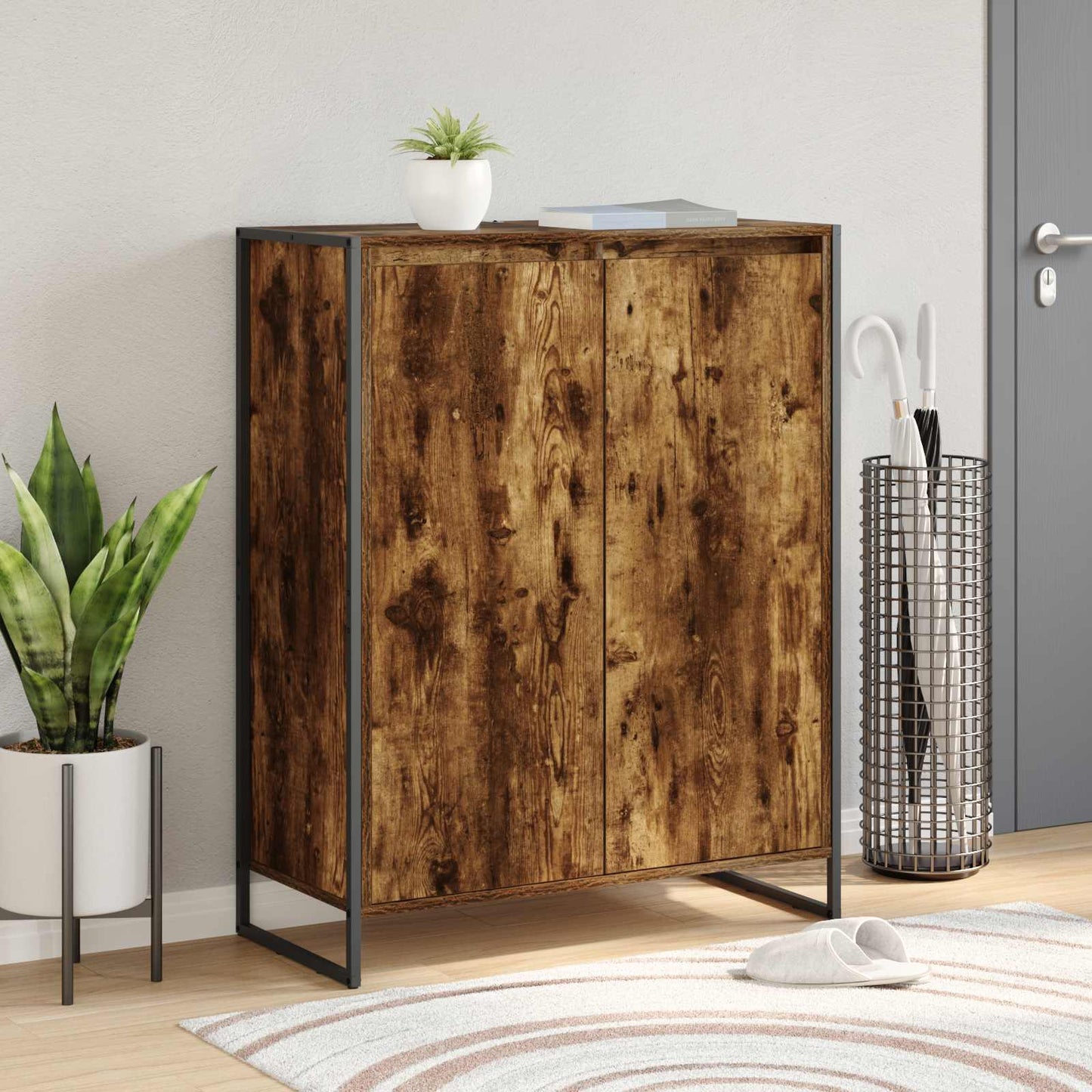 vidaXL Meuble à chaussures avec porte Chêne fumé 79 x 36 x 100 cm Bois d'ingénierie