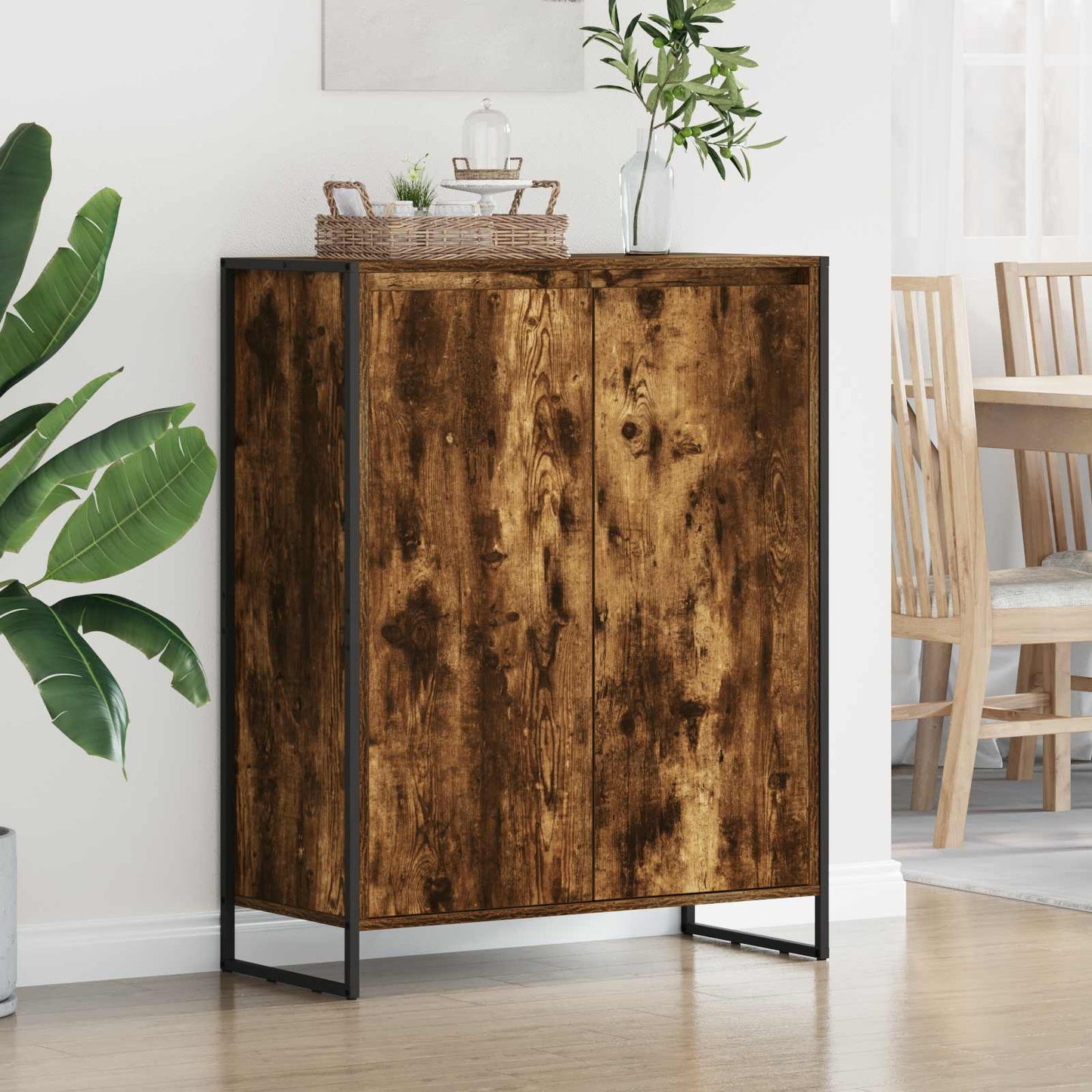 vidaXL Meuble à chaussures avec porte Chêne fumé 79 x 36 x 100 cm Bois d'ingénierie