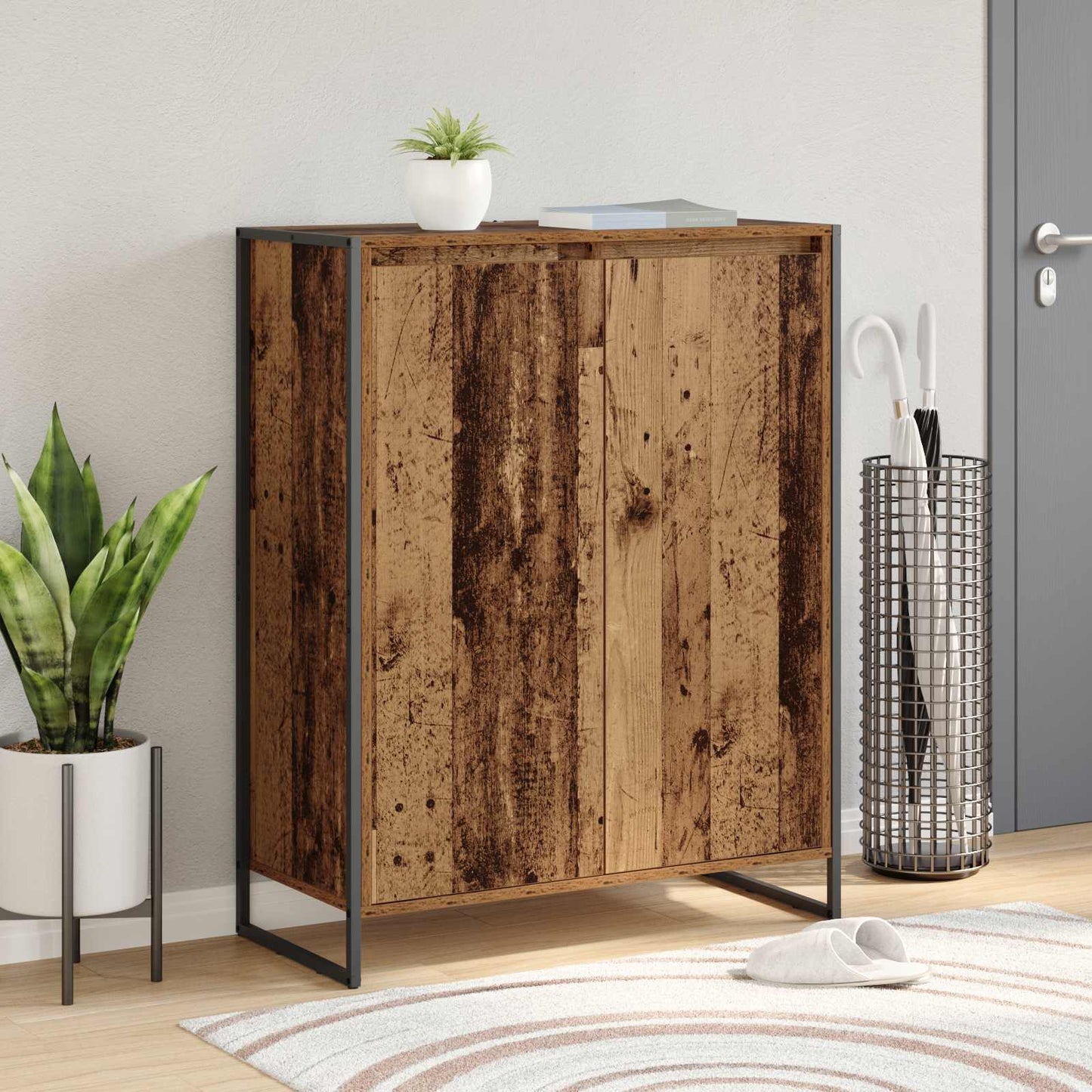 vidaXL Meuble à chaussures avec porte Bois de récupération 79 x 36 x 100 cm Bois d'ingénierie