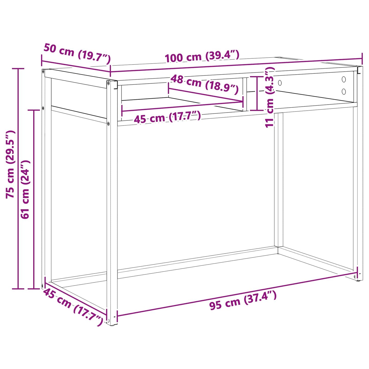 vidaXL Schreibtisch Kunsthandwerk Eiche 100 x 50 x 75 cm Holzwerkstoff