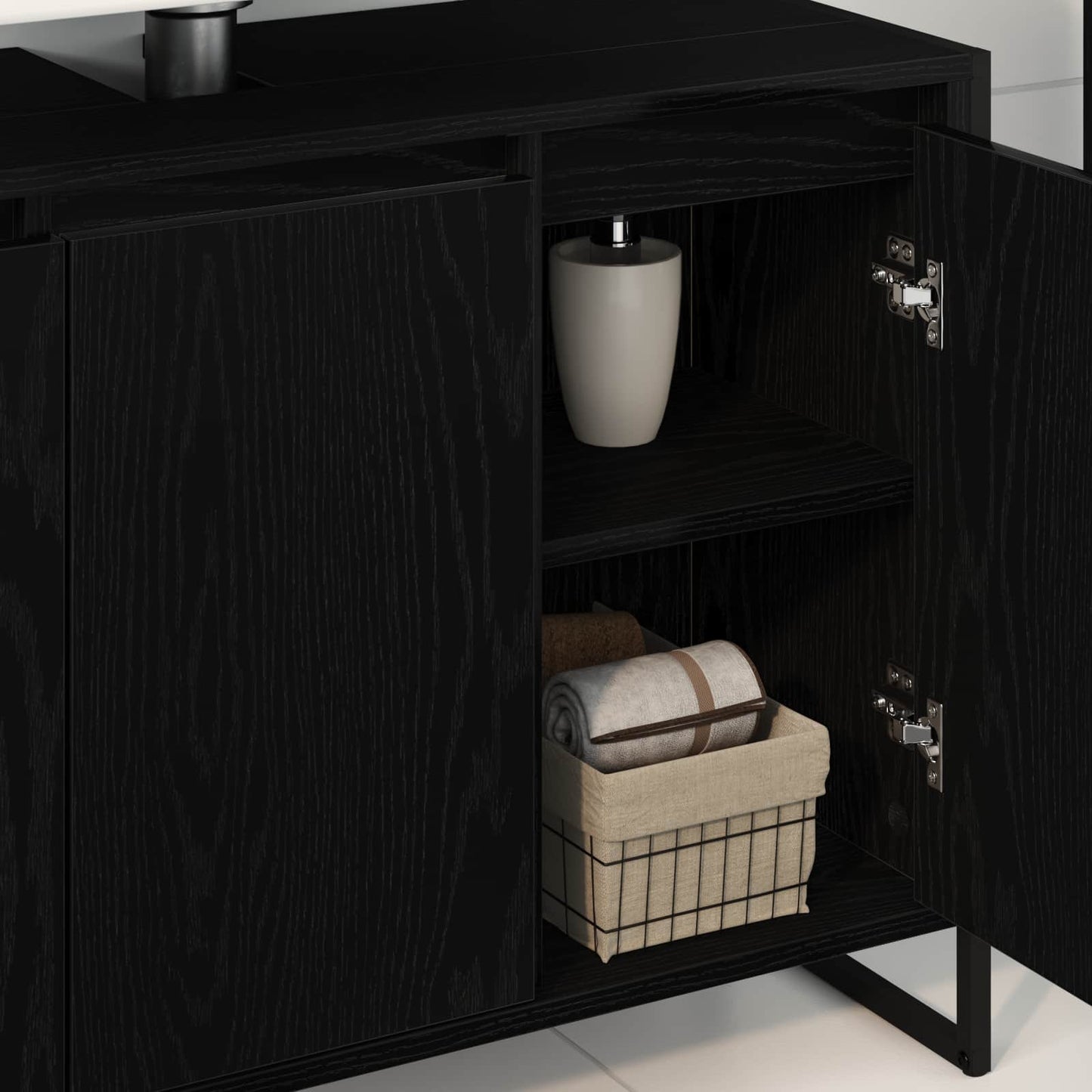 vidaXL Meuble de salle de bain avec porte noir aspect chêne 90 x 30 x 60 cm