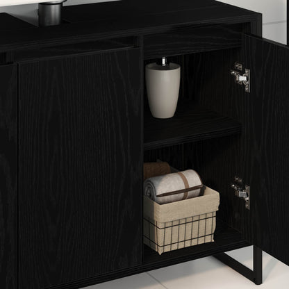 vidaXL Meuble de salle de bain avec porte noir aspect chêne 90 x 30 x 60 cm