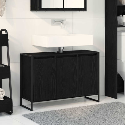 vidaXL Meuble de salle de bain avec porte noir aspect chêne 90 x 30 x 60 cm
