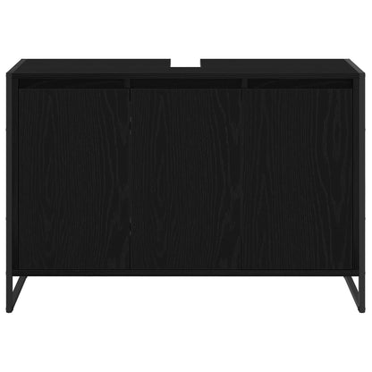 vidaXL Meuble de salle de bain avec porte noir aspect chêne 90 x 30 x 60 cm