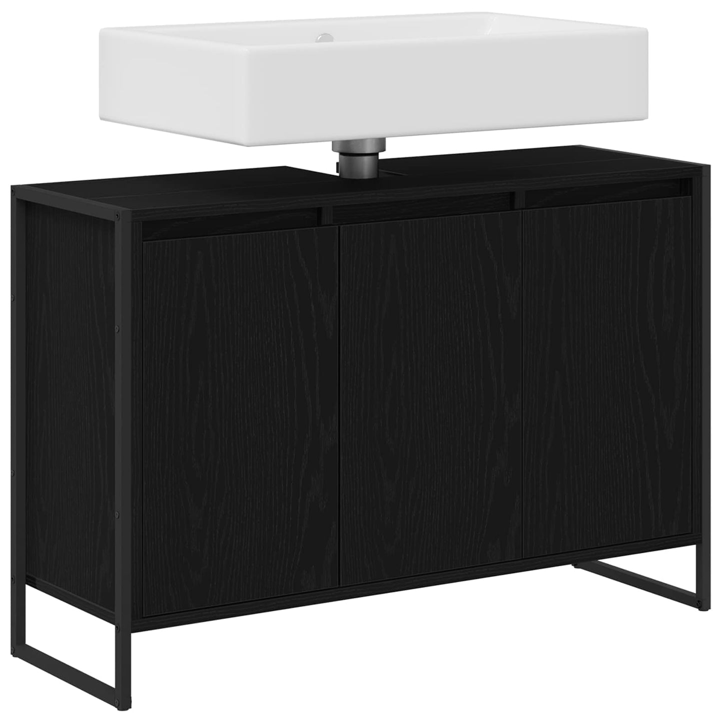 vidaXL Meuble de salle de bain avec porte noir aspect chêne 90 x 30 x 60 cm