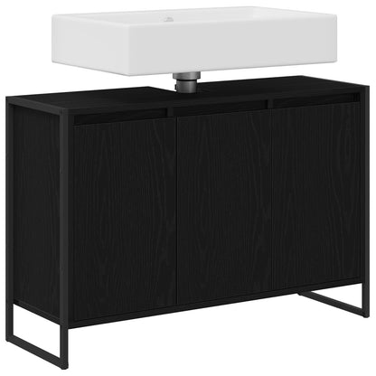vidaXL Meuble de salle de bain avec porte noir aspect chêne 90 x 30 x 60 cm