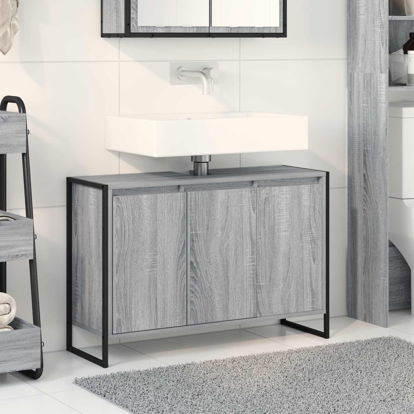 vidaXL Meuble de salle de bain chêne Sonoma gris 90 x 30 x 60 cm en bois d'ingénierie