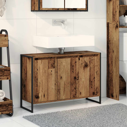 vidaXL Meuble de salle de bain avec porte, bois de récupération 90 x 30 x 60 cm, bois d'ingénierie
