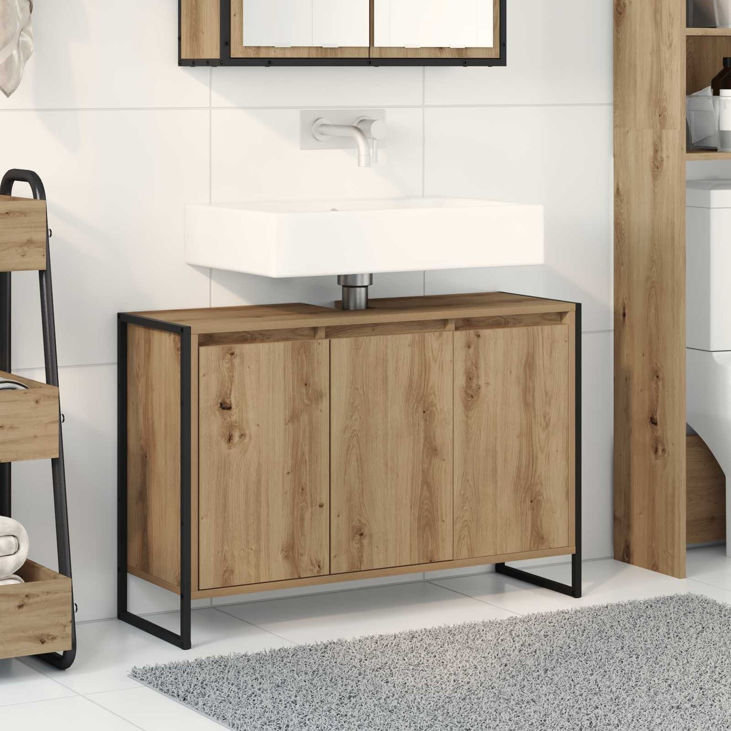 vidaXL Meuble de salle de bain avec porte chêne Artisanat 90 x 30 x 60 cm