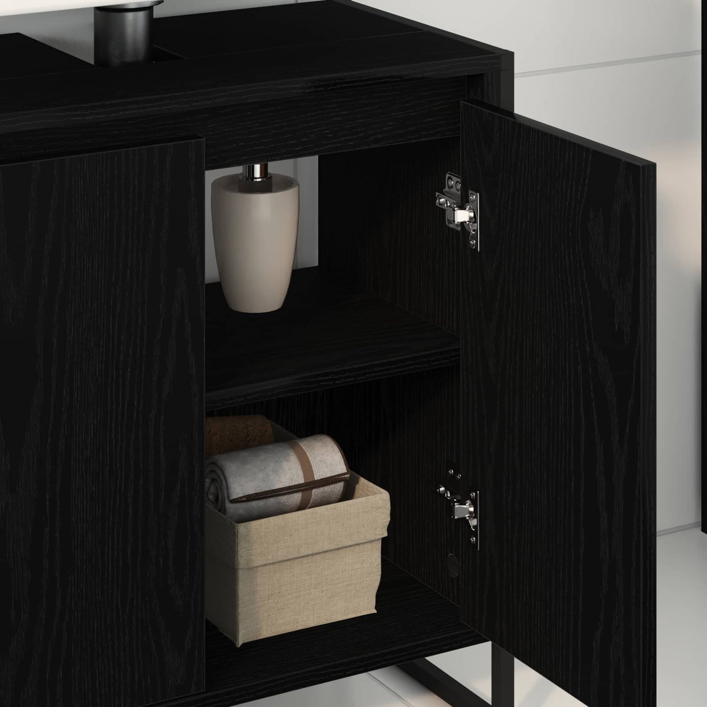 vidaXL Meuble de salle de bain avec porte noir aspect chêne 60 x 30 x 60 cm