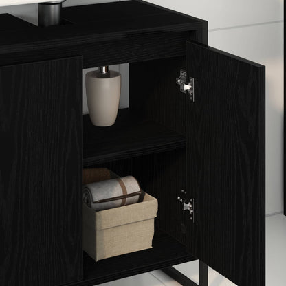 vidaXL Meuble de salle de bain avec porte noir aspect chêne 60 x 30 x 60 cm