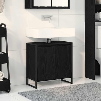 vidaXL Meuble de salle de bain avec porte noir aspect chêne 60 x 30 x 60 cm