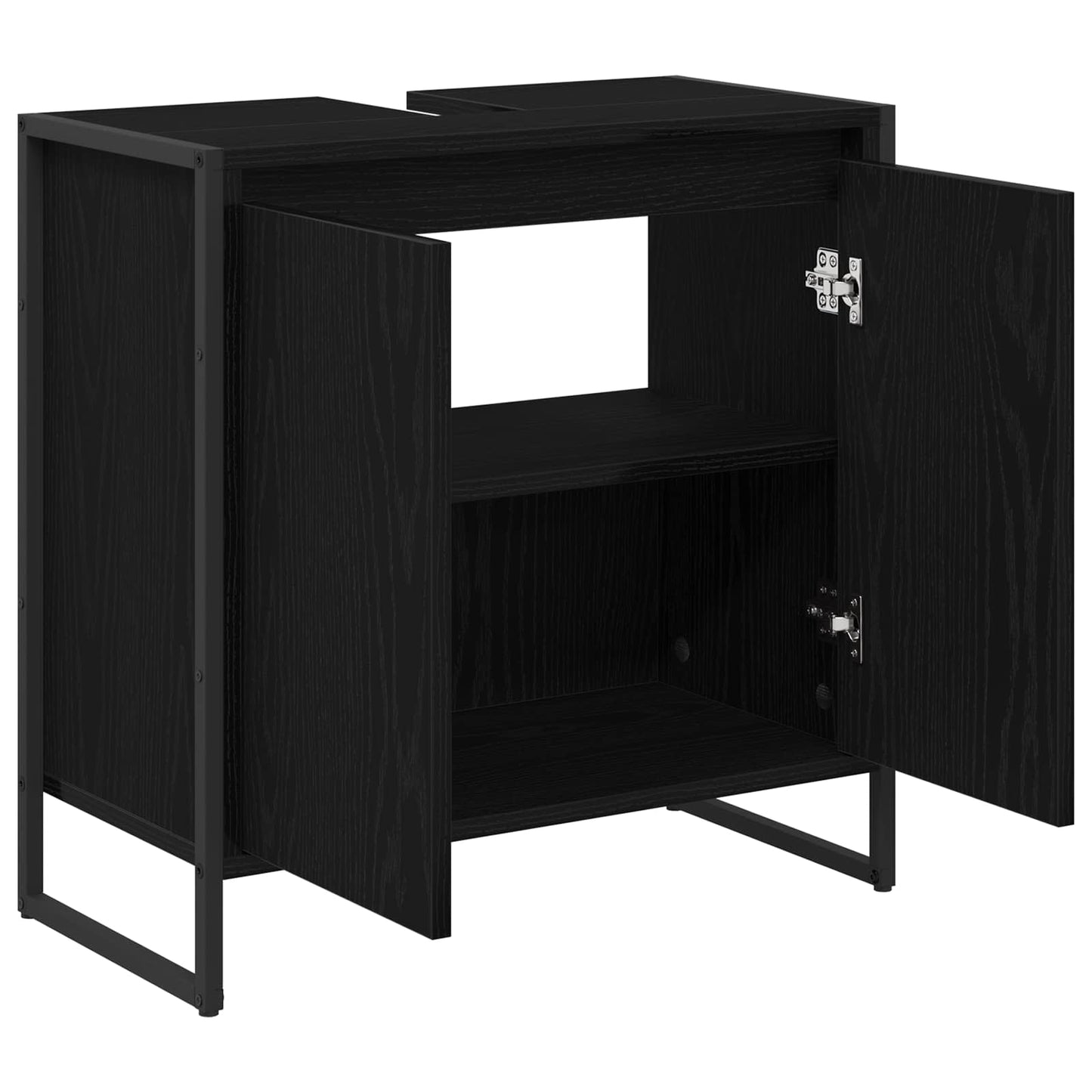 vidaXL Meuble de salle de bain avec porte noir aspect chêne 60 x 30 x 60 cm