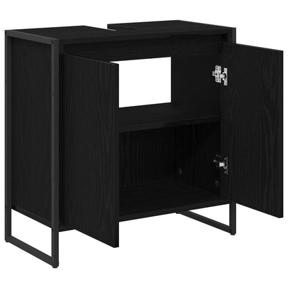 vidaXL Meuble de salle de bain avec porte noir aspect chêne 60 x 30 x 60 cm