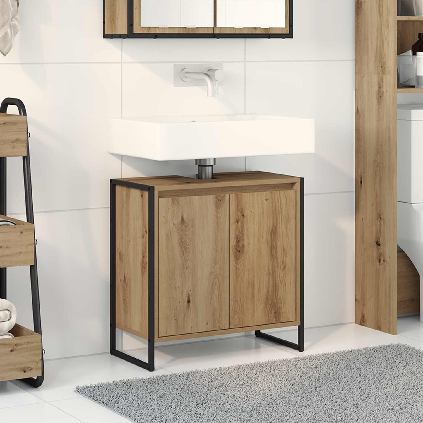 vidaXL Meuble de salle de bain avec porte chêne Artisanat 60 x 30 x 60 cm