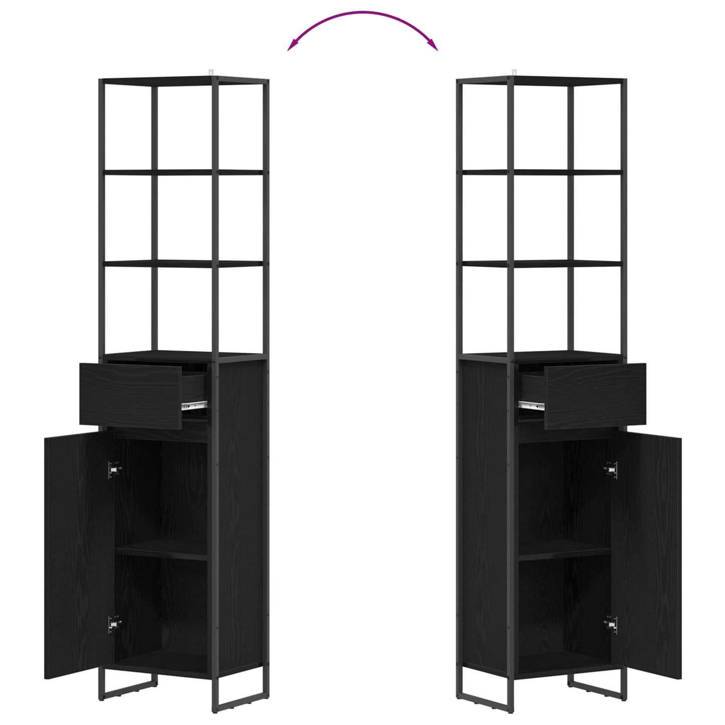 Badezimmerschrank mit Tür Schwarz Eichen-Optik 40 x 30 x 180 cm