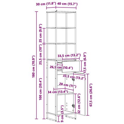 vidaXL Badezimmerschrank Graues Sonoma 40 x 30 x 180 cm Holzwerkstoff