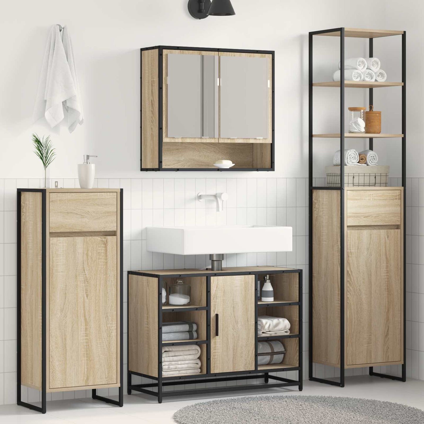 vidaXL Badezimmerschrank mit Tür Sonoma 40 x 30 x 100 cm Holzwerkstoff