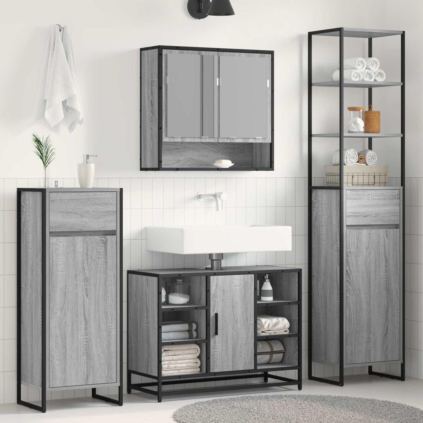 vidaXL Badezimmerschrank Graues Sonoma 40 x 30 x 100 cm Holzwerkstoff