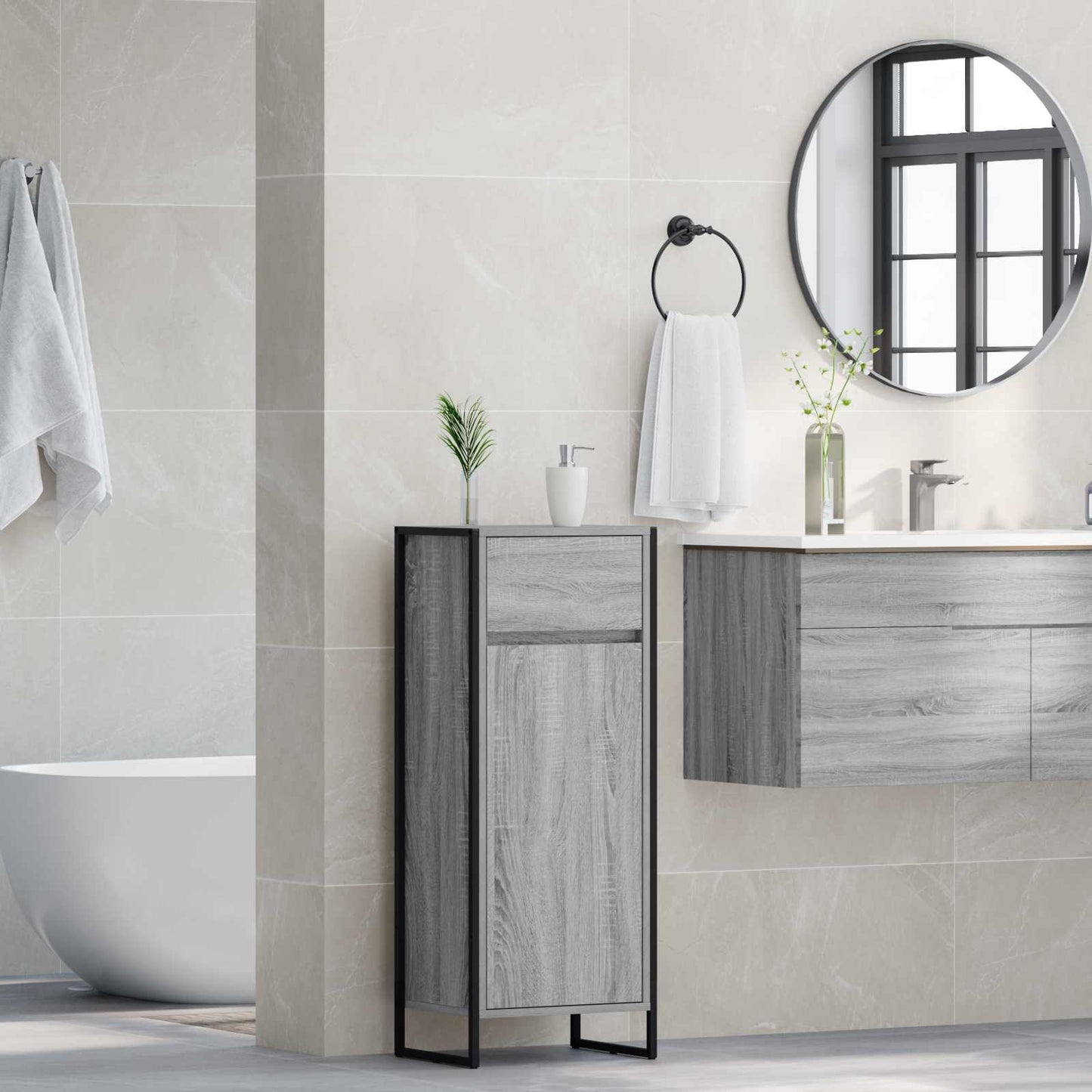 vidaXL Badezimmerschrank Graues Sonoma 40 x 30 x 100 cm Holzwerkstoff