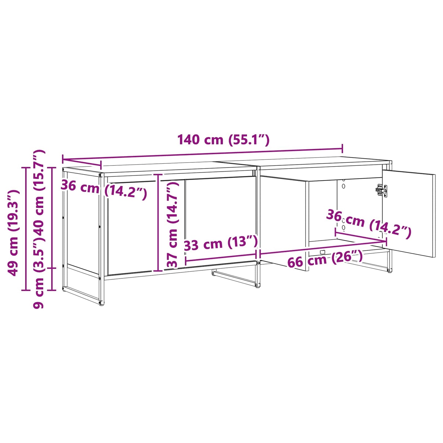 vidaXL TV-Schränk Sonoma 140 x 36 x 49,5 cm Holzwerkstoff