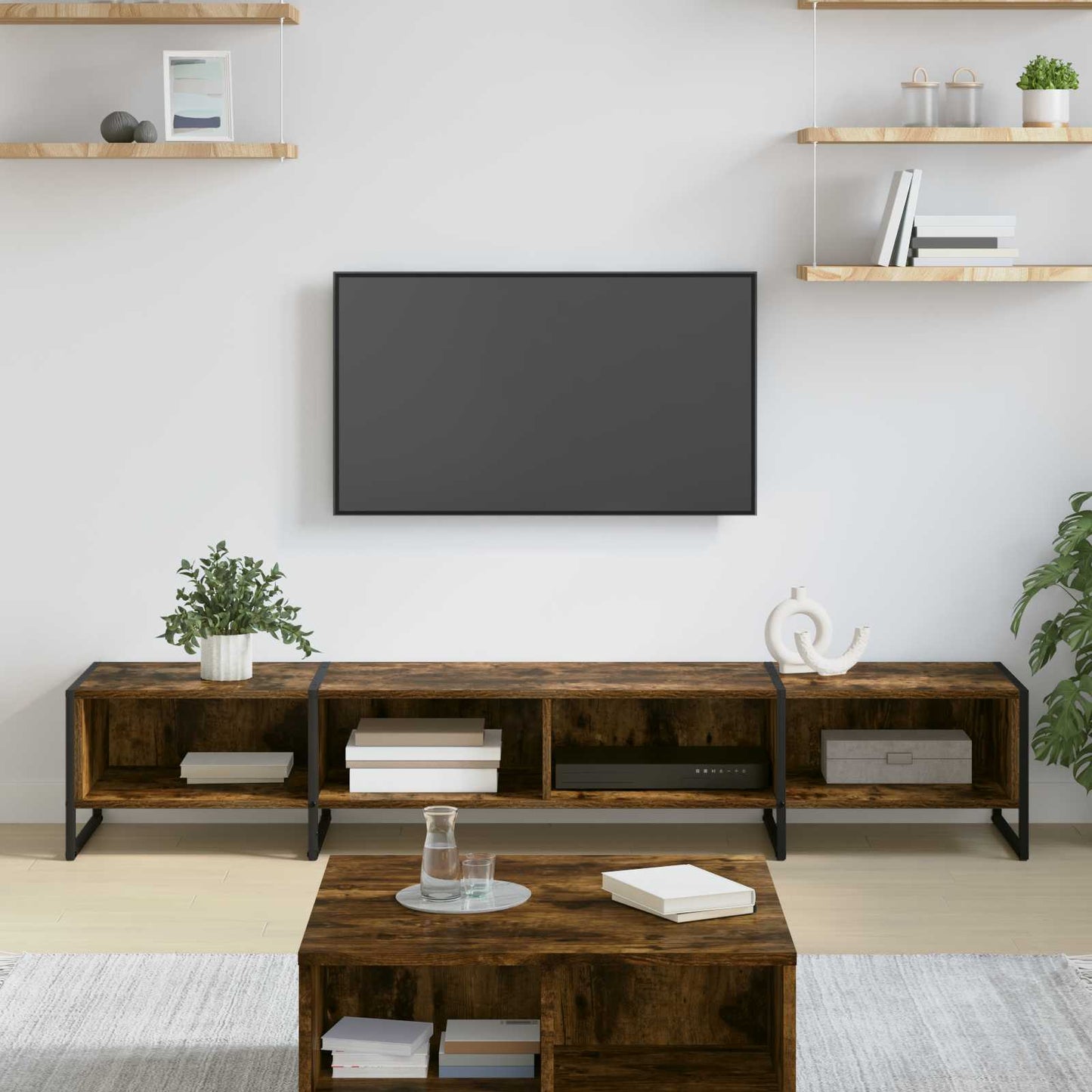 vidaXL Meuble TV chêne fumé 170,5 x 36 x 30,5 cm bois d'ingénierie