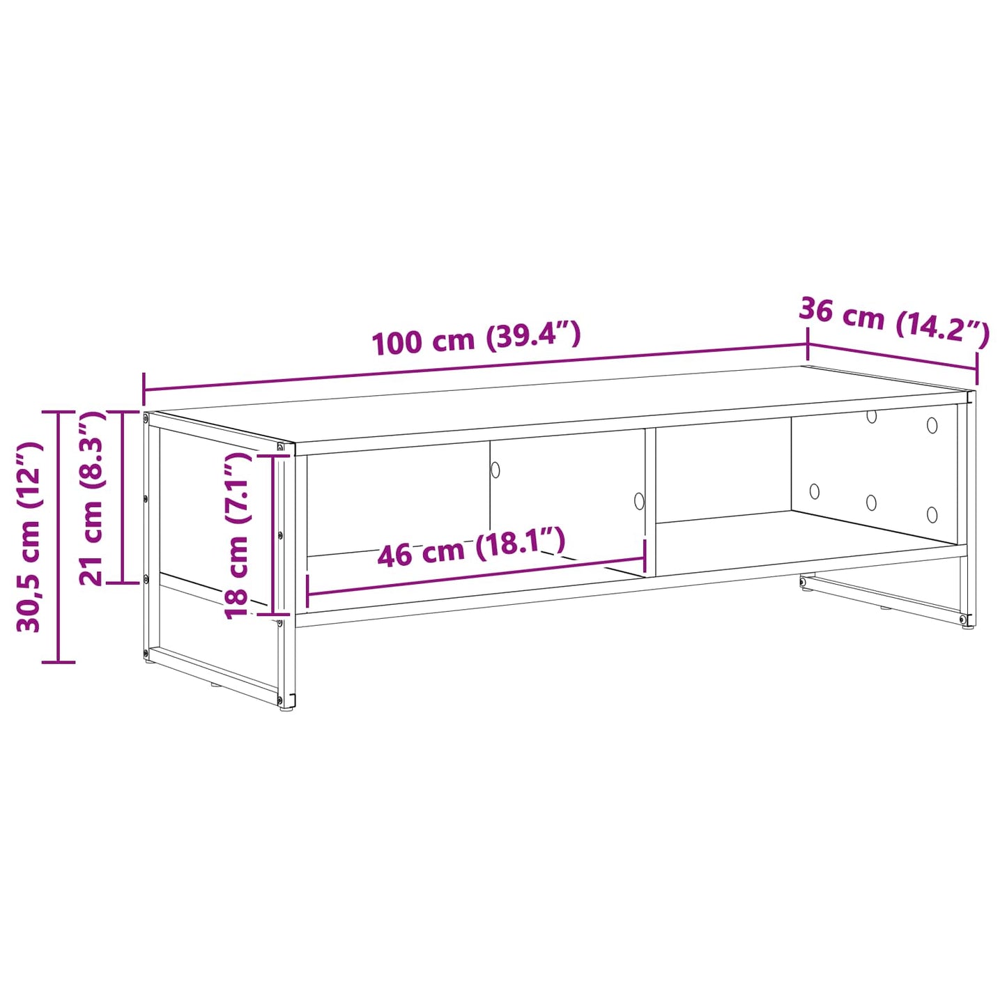 TV-Schränk Schwarz Eichen-Optik 100 x 36,5 x 30,5 cm