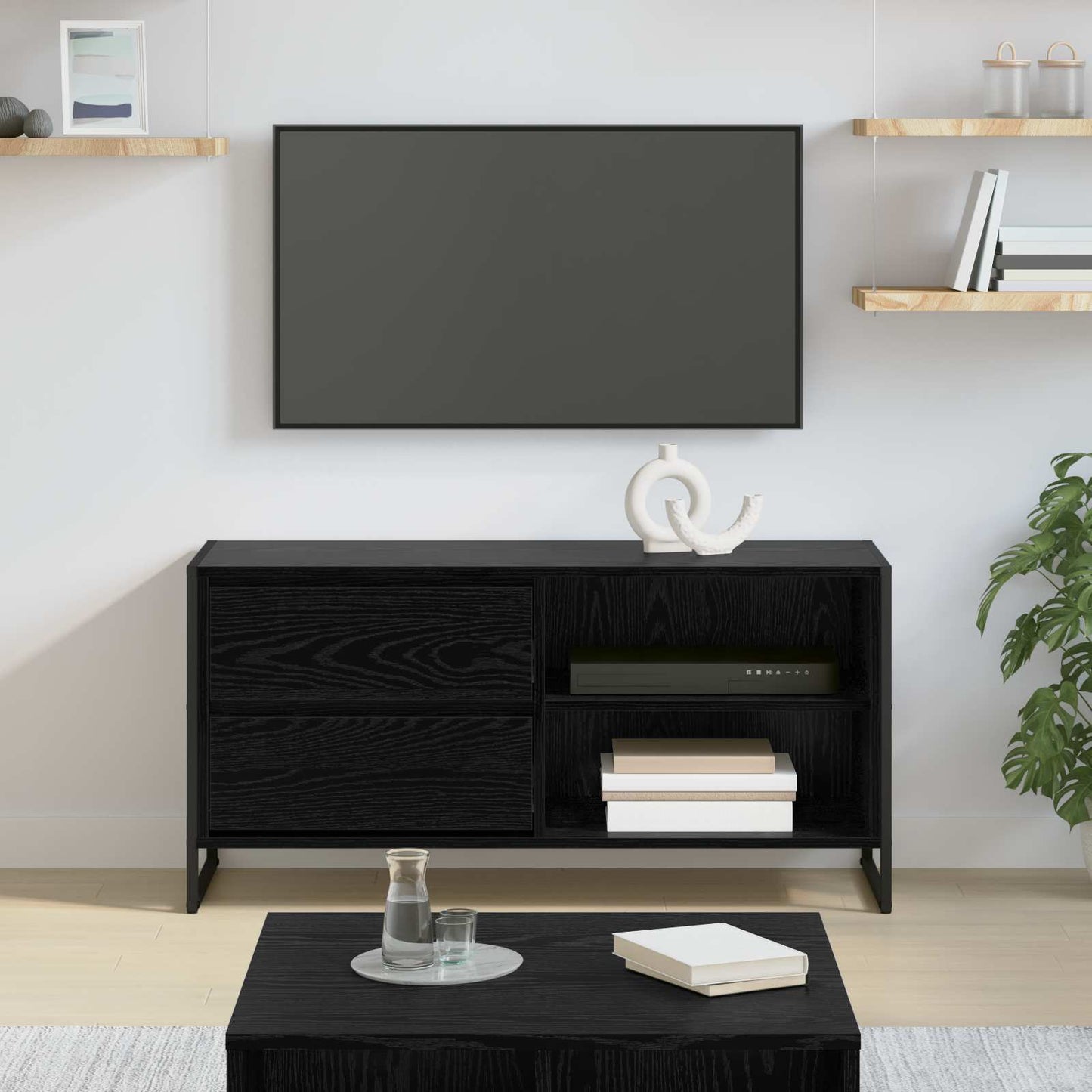 vidaXL TV-Schränk Schwarz Eichen-Optik 100 x 36 x 49,5 cm