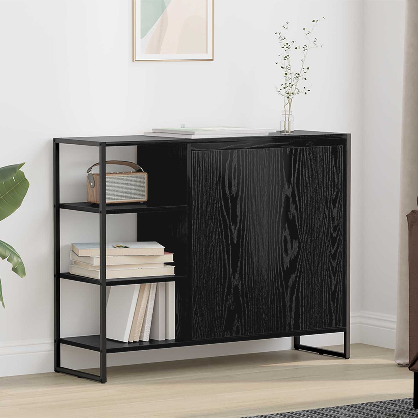 vidaXL Seitenschrank Schwarz Eichen-Optik 96,5 x 30 x 75 cm
