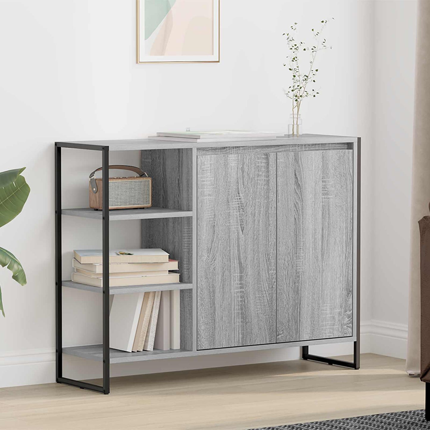 vidaXL Commode de rangement Sonoma Gris 96,5 x 30 x 75 cm Bois d'ingénierie