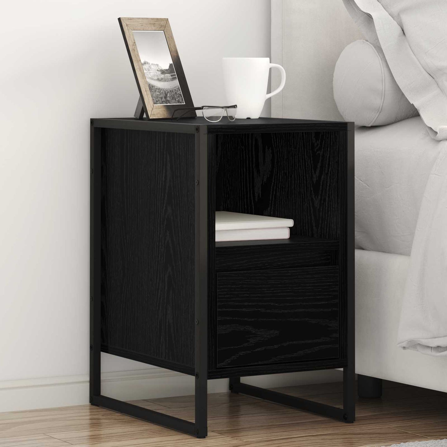 vidaXL Nachttisch 2 pcs Schwarz Eichen-Optik 39,5 x 30 x 50 cm